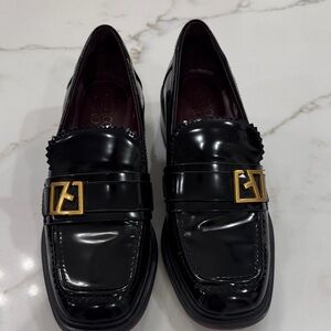 Franco Sarto Black Gloria Black Loafers with Gold Accent - 7 M